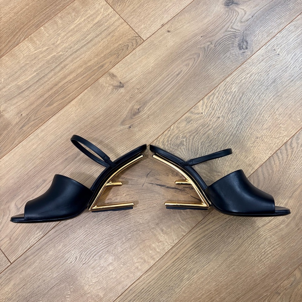 FENDI First sandals with open F frame gold metal heels - Size 38 / US 8 - Picture 6 of 10